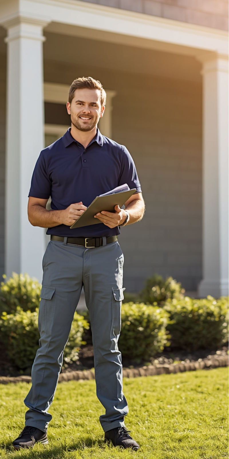 800 x 1200px Building inspector in front of house